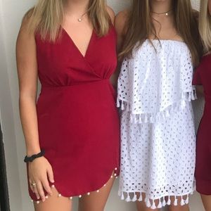 NBD red pearl detail dress